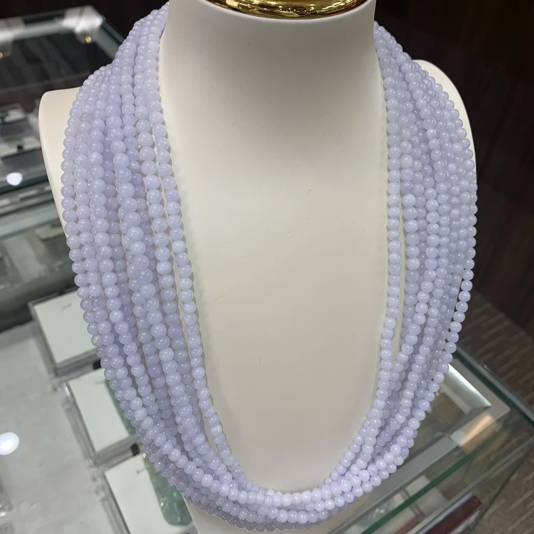 八七珠宝翡翠飘紫圆珠项链 多样性发一件 天然A货翡翠