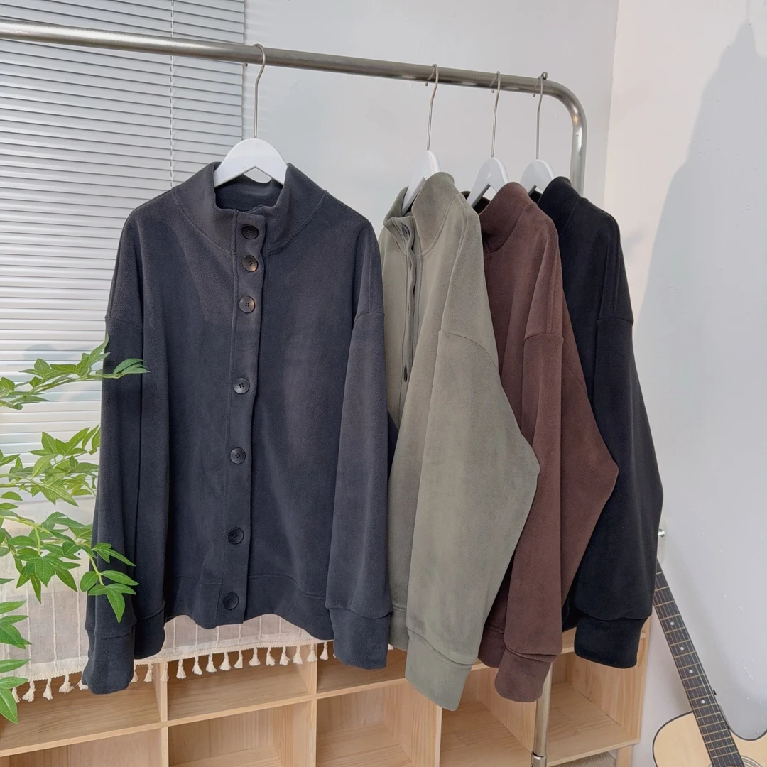 日系中高领宽松大版型里子加绒奥粒绒外套上衣