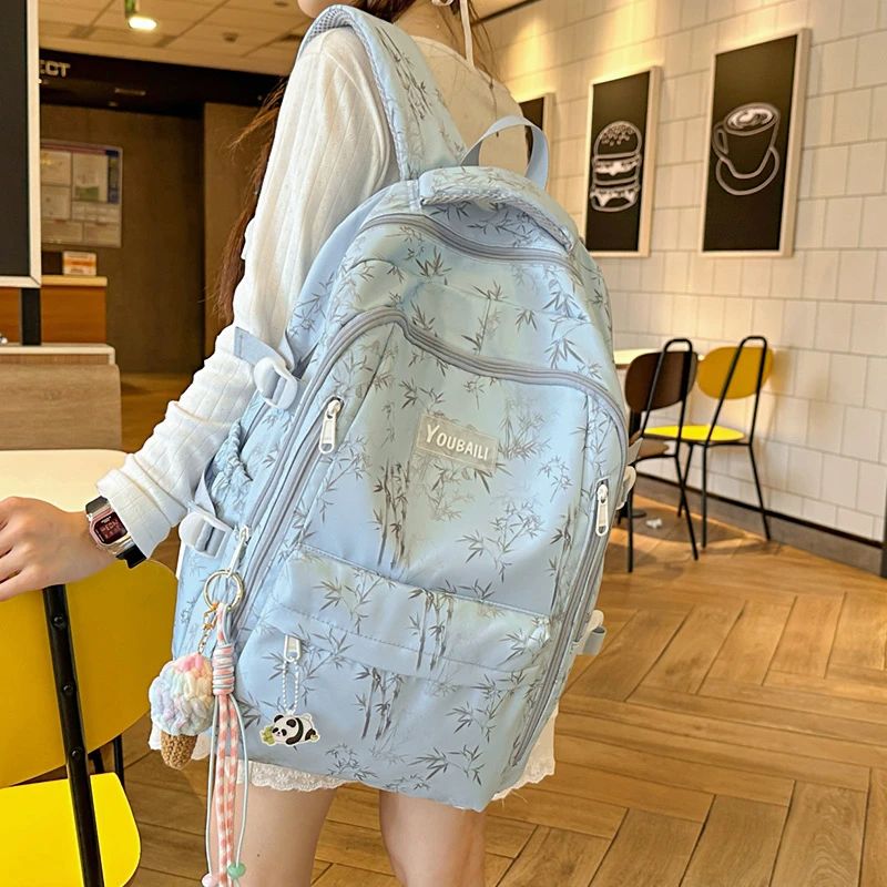 新中式韩版国风书包初中女生高中生双肩包旅行轻便超轻高颜值背包