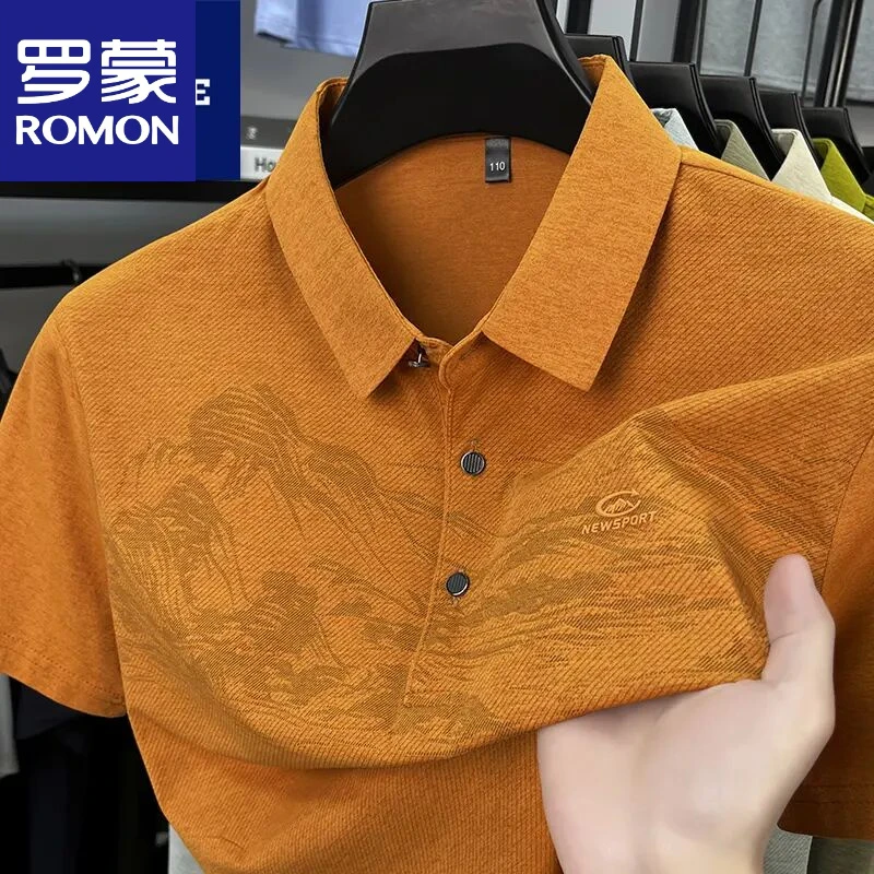 罗蒙夏季新款翻领短袖T恤宽松男装时尚休闲半袖体恤冰丝POLO