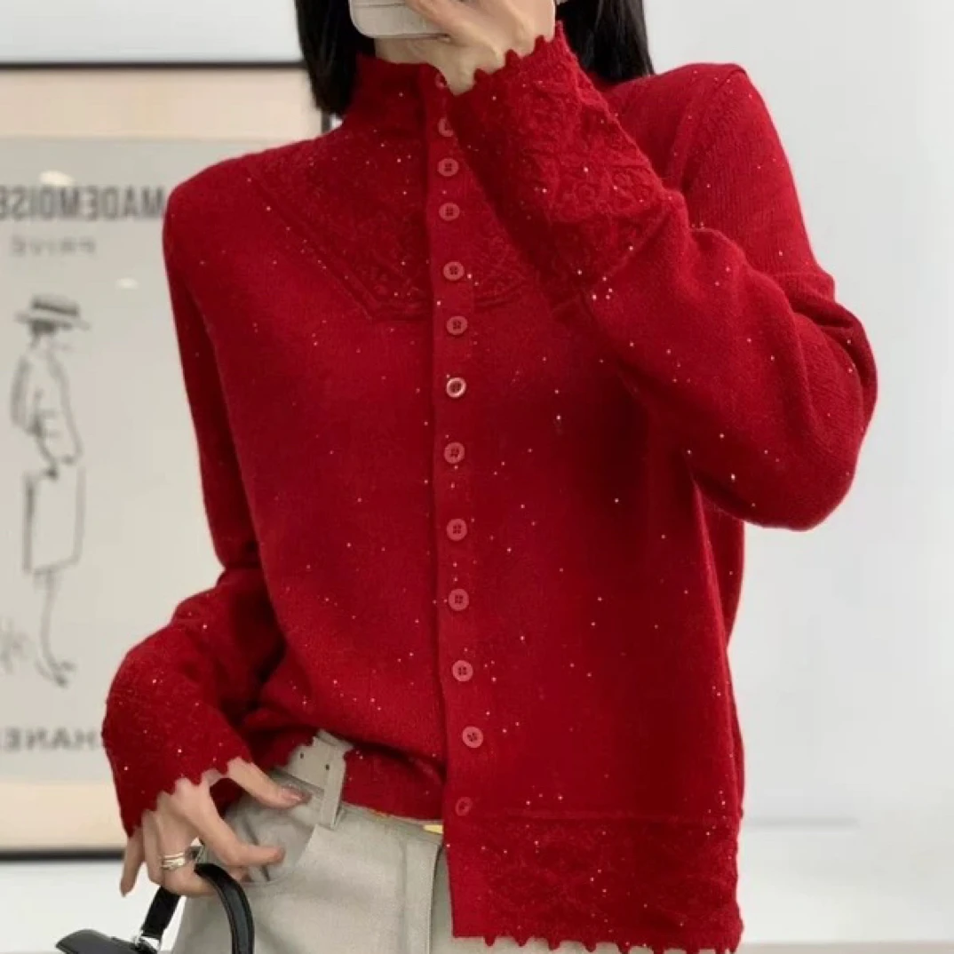 新款韩系半高领加厚针织开衫宽松百搭7272