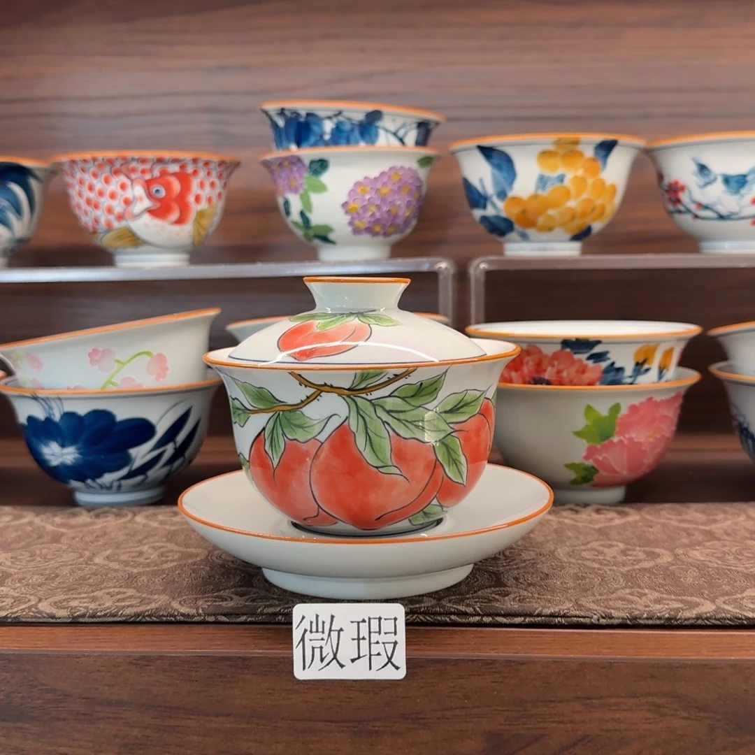 釉下手绘茶具微瑕