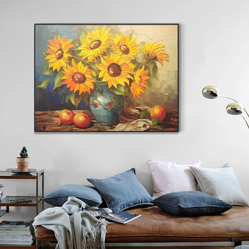 世界名画 砂岩厚油肌理油画 铝合金边框 走廊装饰画 向日葵6080