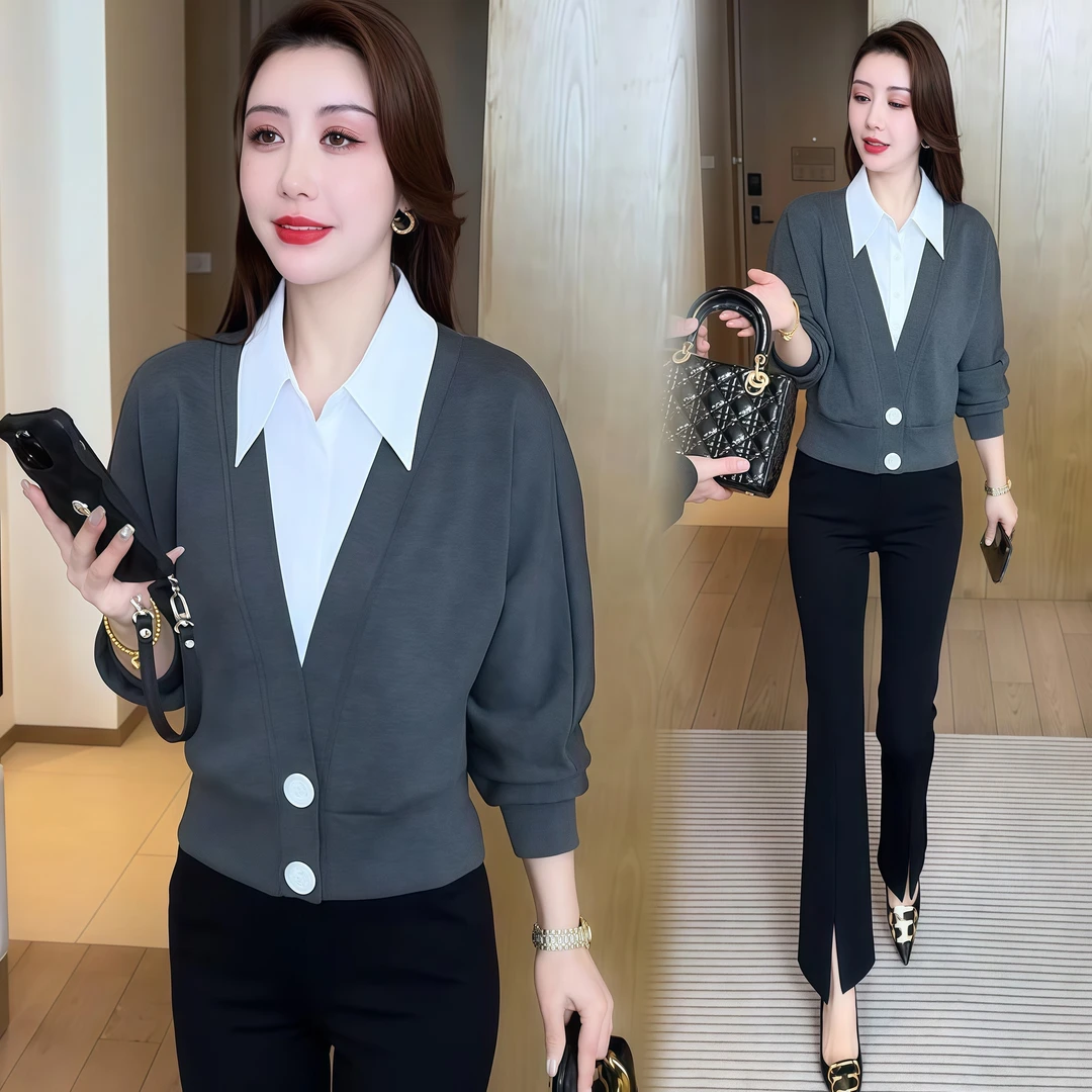 假两件上衣女2025春秋季新款百搭衬衣洋气减龄显瘦气质上衣