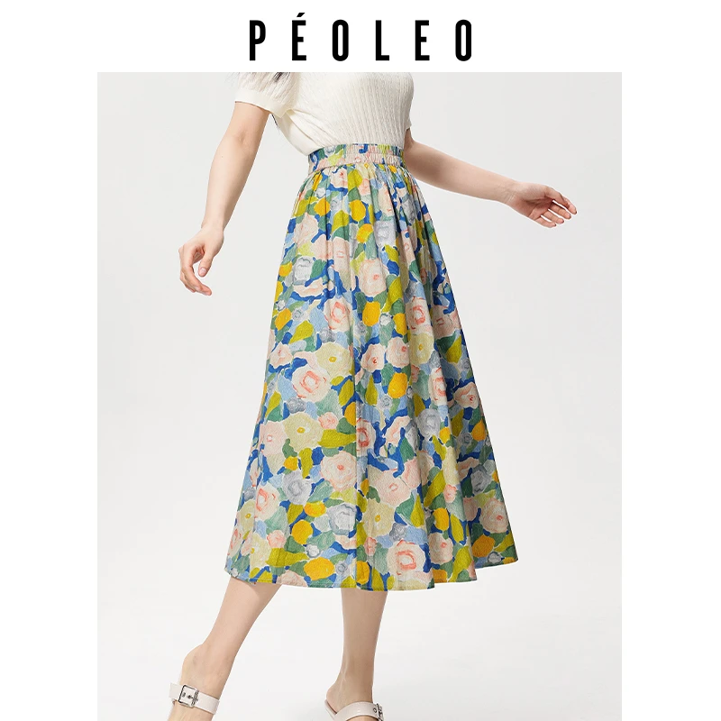 飘蕾2025夏季新款复古花版油画高腰中长气质半身伞裙DK4215011