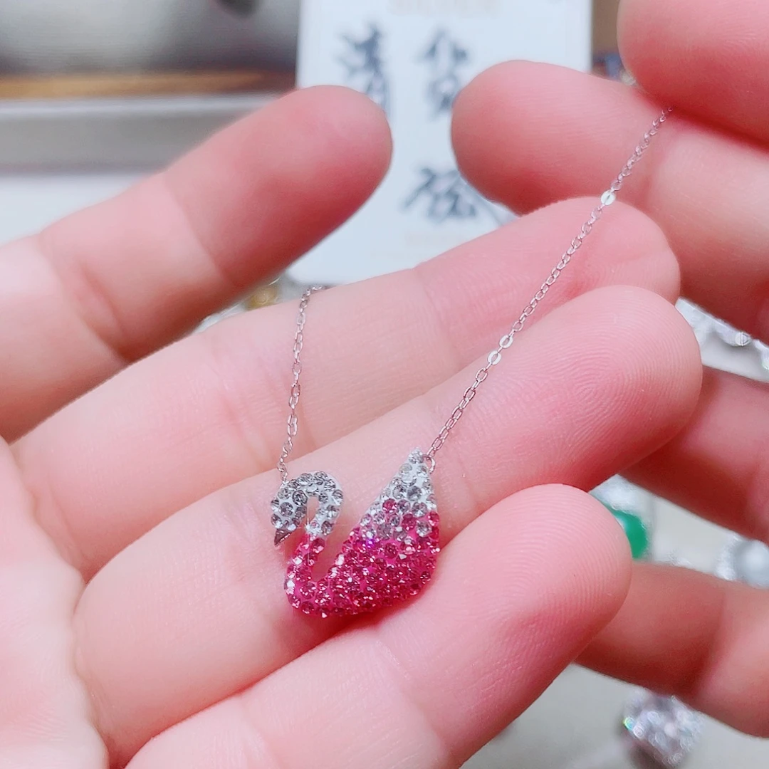 吊坠925银锆石粉色套链