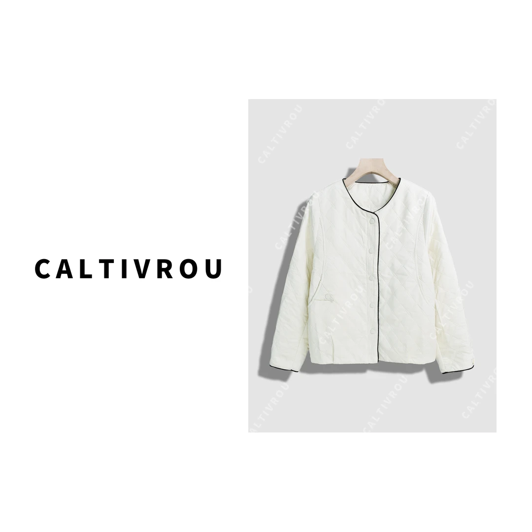 Caltivrou【蕊蕊】菱格纹外套女2025春新款圆领宽松显瘦上衣Y15624