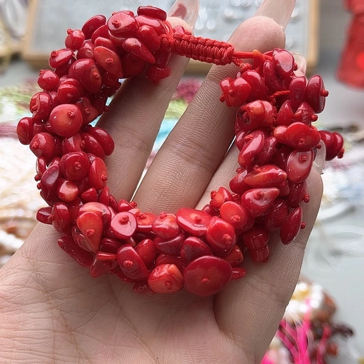 玛瑙/玉髓珠宝半成品未镶嵌红精灵碎石手串