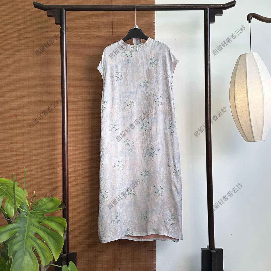 【5086】鸢尾花 新中式40姆米 刻花花萝连衣裙