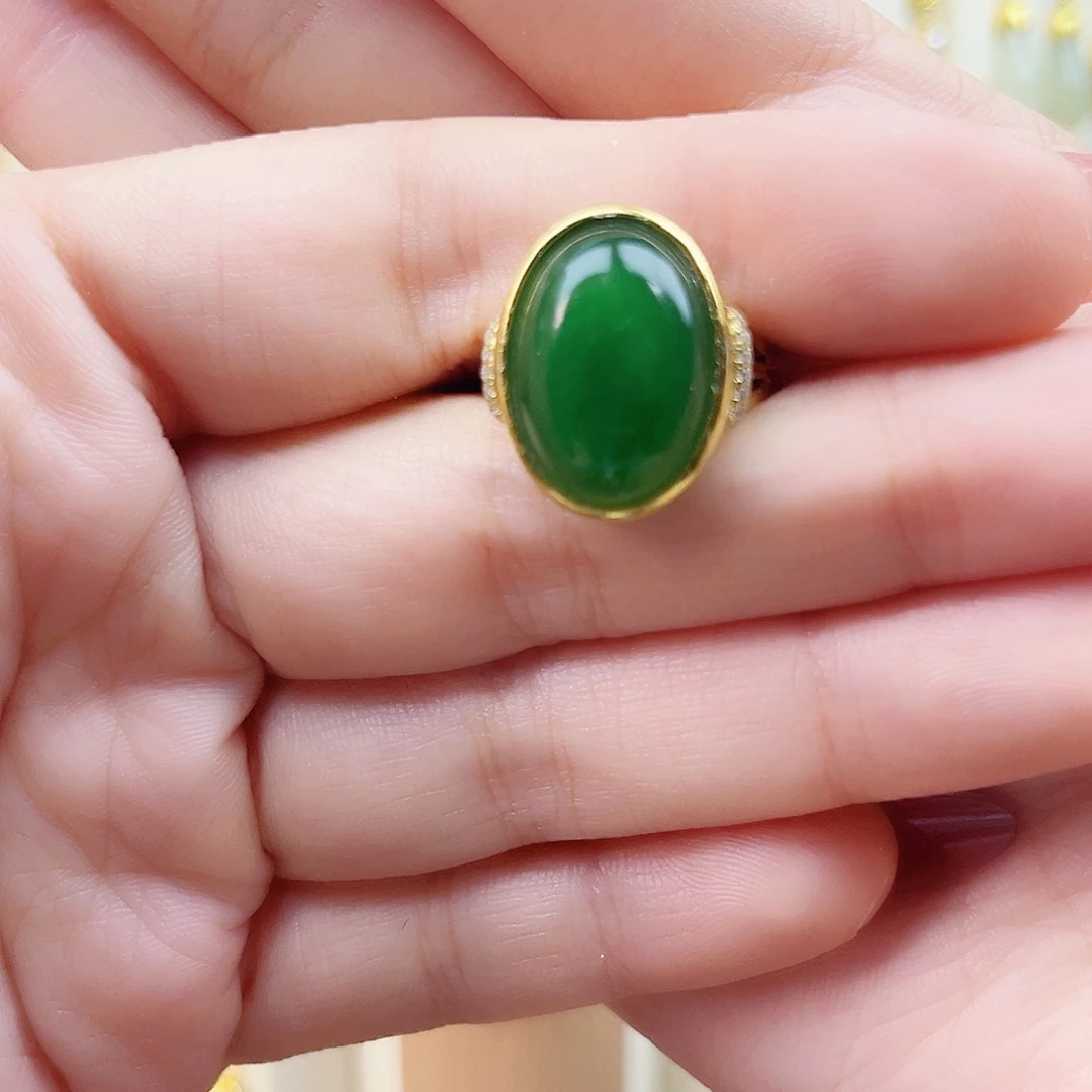 和田玉银S925镀金镶嵌戒指