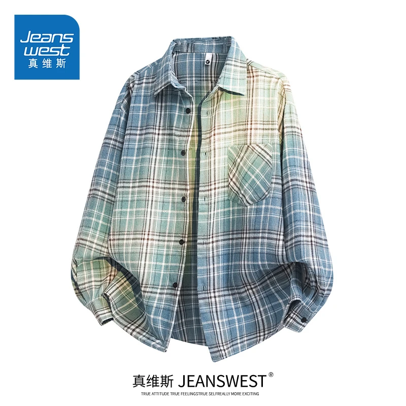 真维斯格子衬衫男女同款2025新款春秋季宽松显瘦长袖韩里韩气外套