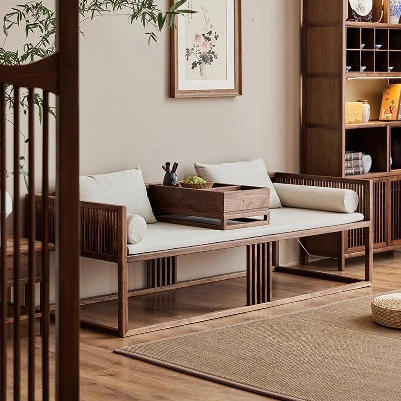 北美黑胡桃木罗汉床小户型客厅实木沙发榻宋式美学新中式禅意家具