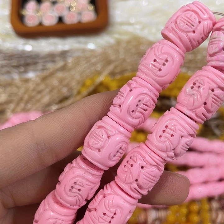 玛瑙/玉髓合金珠宝半成品5颗14x18mm原矿雕刻桶珠