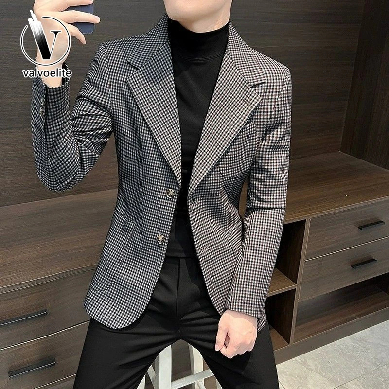 VALVOELITE格子西装外套男士秋季高级感男款衣服新款休闲西服上衣