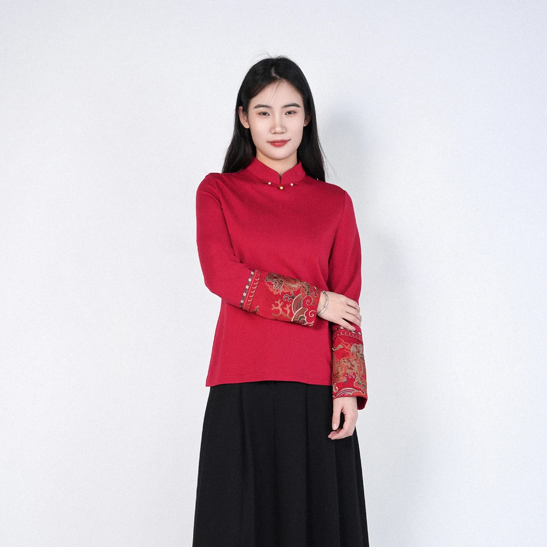 中国风刺绣新搭气质内搭长袖立领显瘦时尚祥瑞中式上衣HASS180025