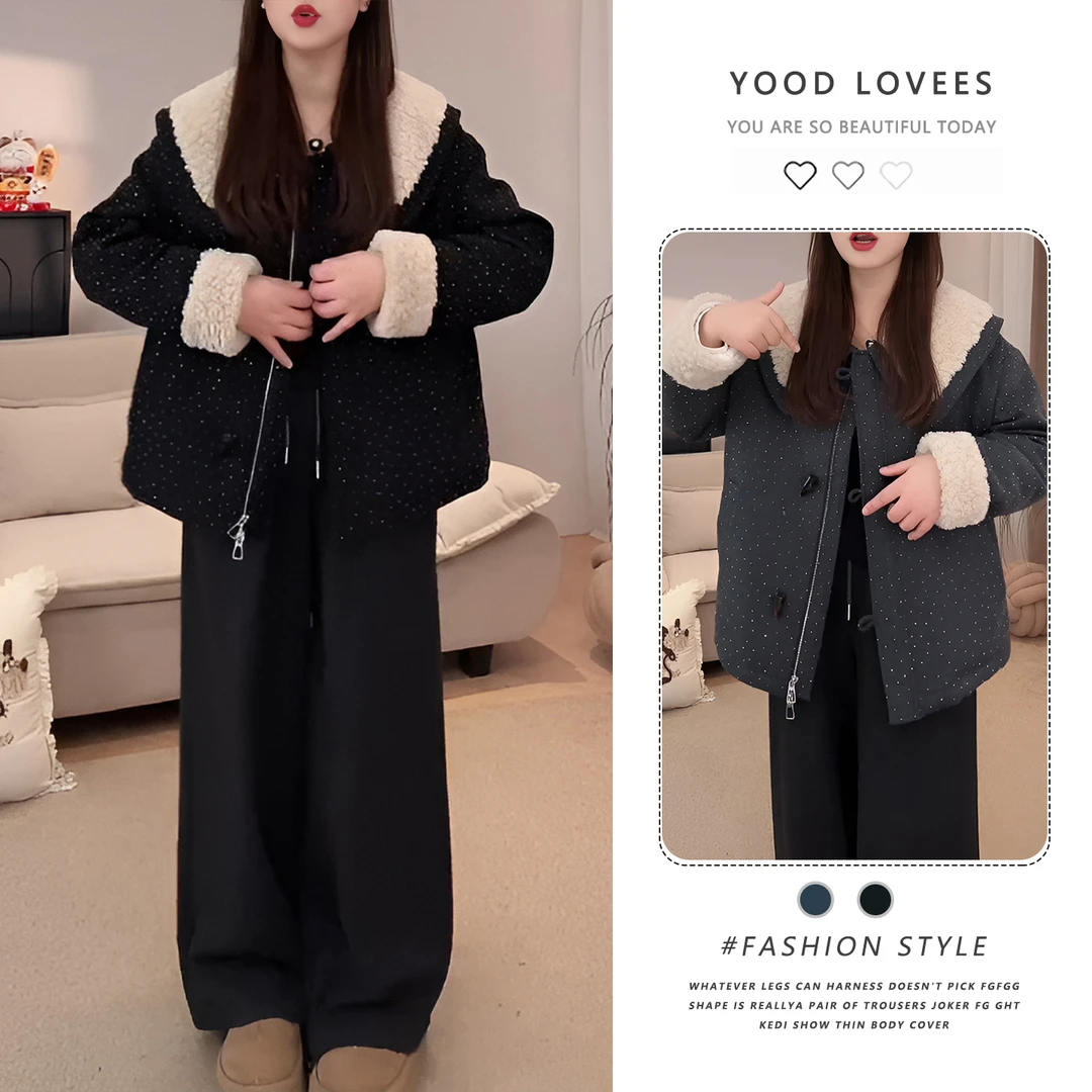 时尚毛毛翻领短款大翻领棉服女2025冬季新款洋气显瘦保暖棉袄外套