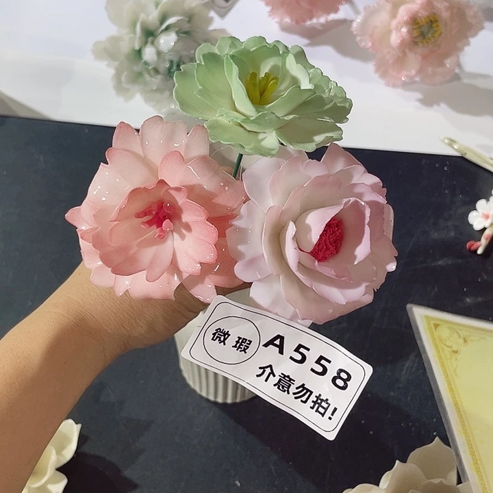 瓷片纯陶瓷手工捏花