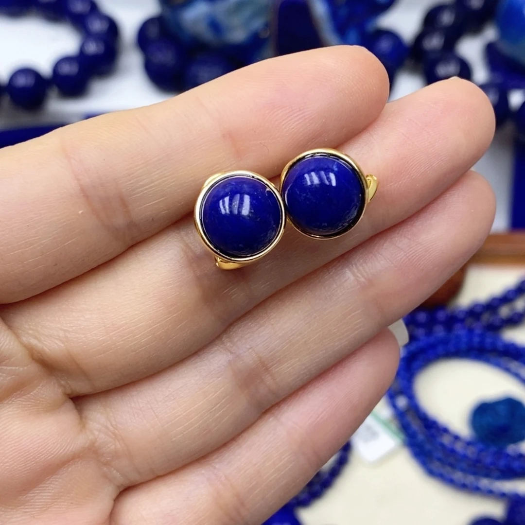 青金石耳饰银S925镀金镶嵌