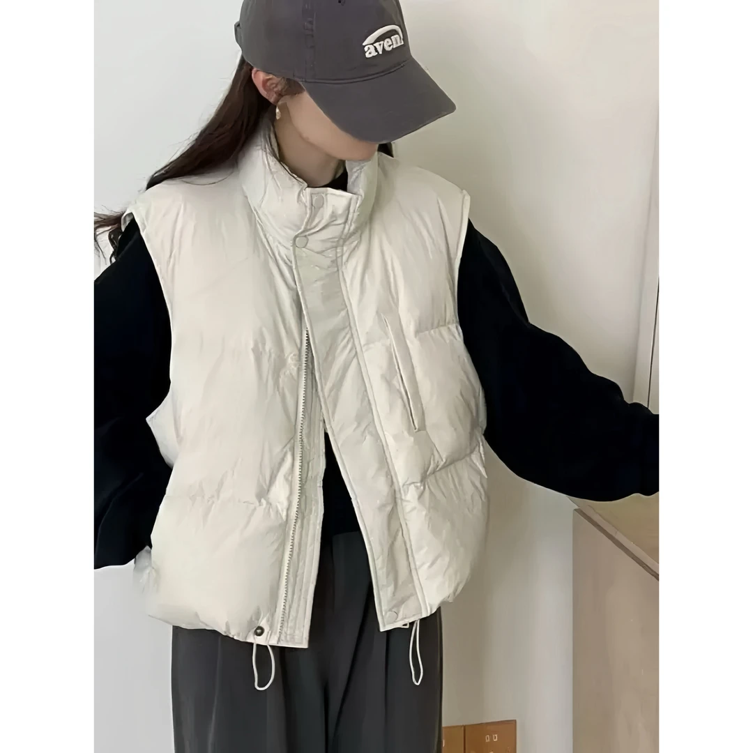 韩版宽松简约抽绳设计休闲潮流无袖马甲外套女百搭秋冬-7564