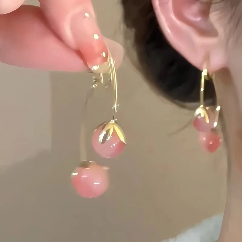 足银亚克力耳饰 森系春夏吊坠粉色耳环女轻奢小众精致锆石耳饰