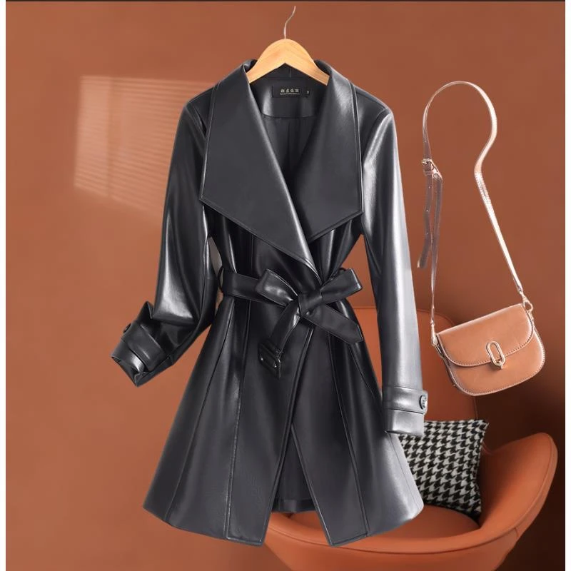 海宁纯皮皮衣女中长款修身单皮风衣外套春秋 CZLY-333#