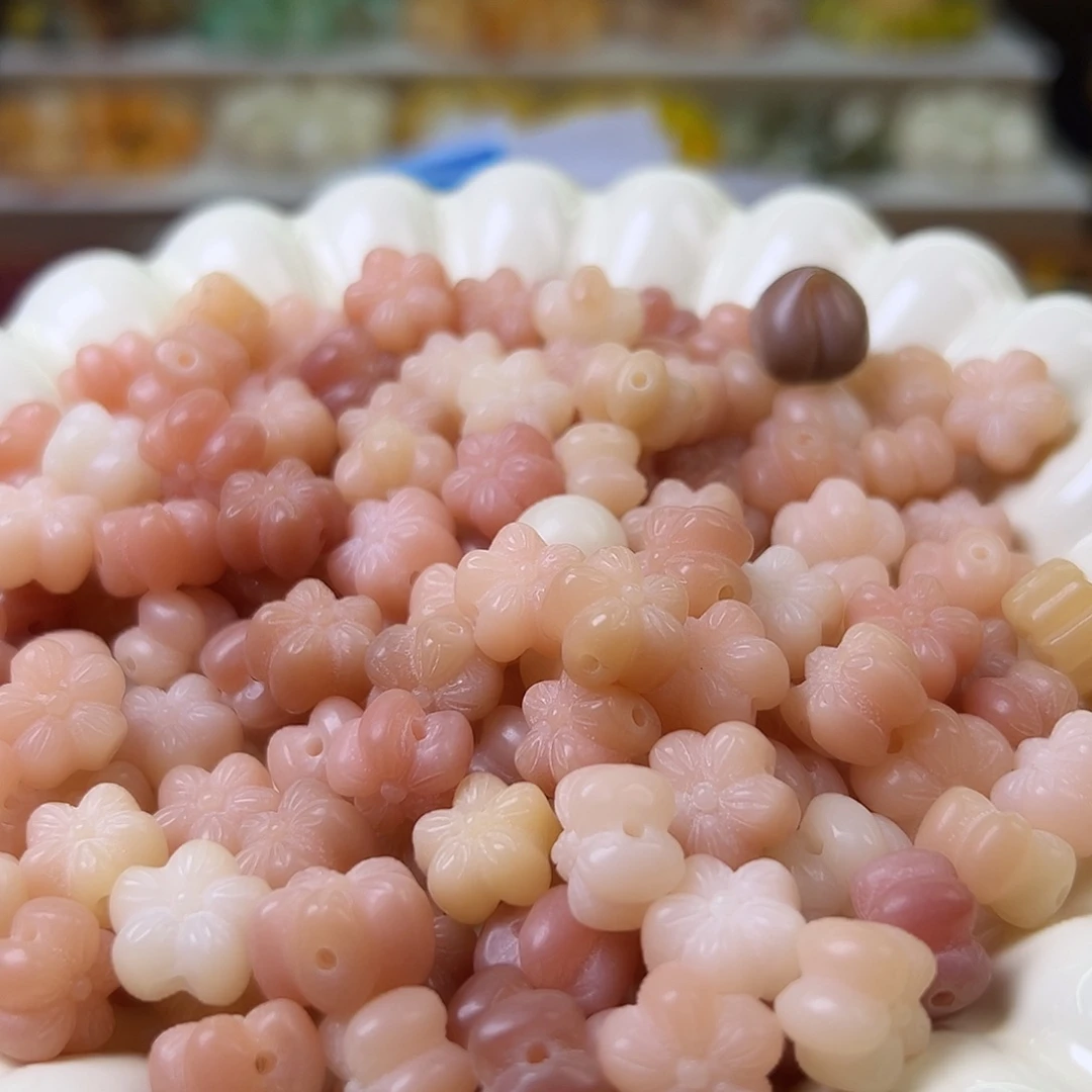 菩提根/象牙果手串卡12粉五瓣花23颗