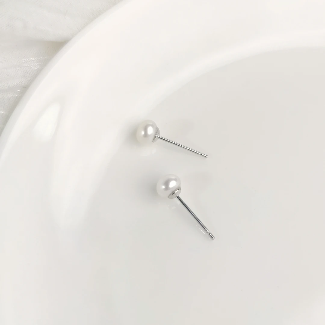 4-11mm天然淡水珍珠白色素珠925银针珍珠耳钉00011