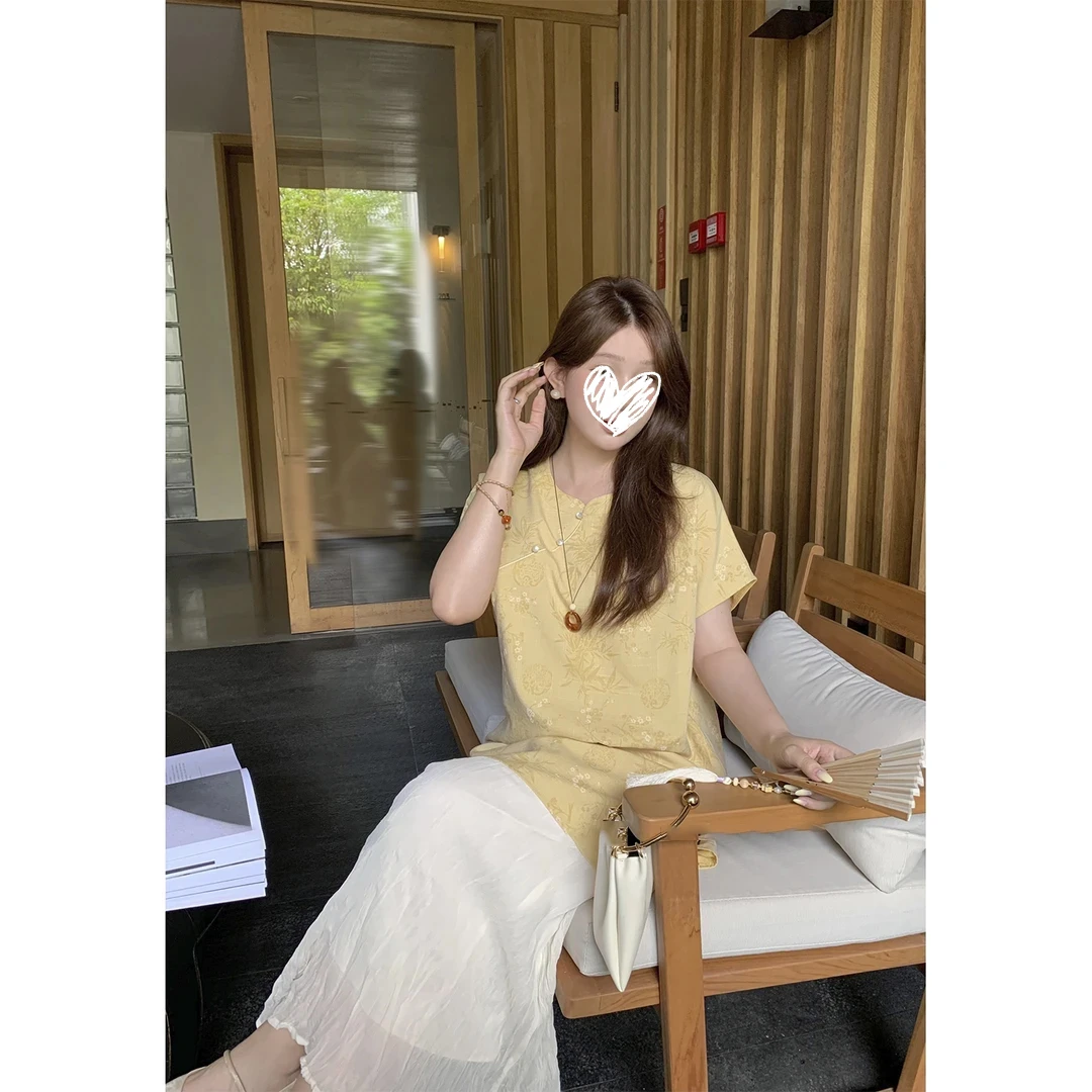 【缃荷映夏】提花新中式衬衫夏季斜襟盘扣小衫 9791D