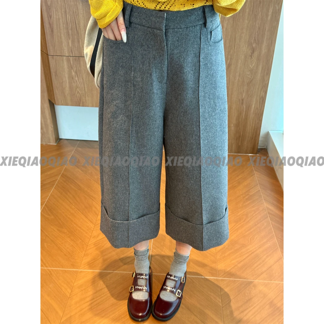 谢荞荞「摩登间隙」羊毛秋季新款小众设计宽松直筒高腰阔腿中款西裤