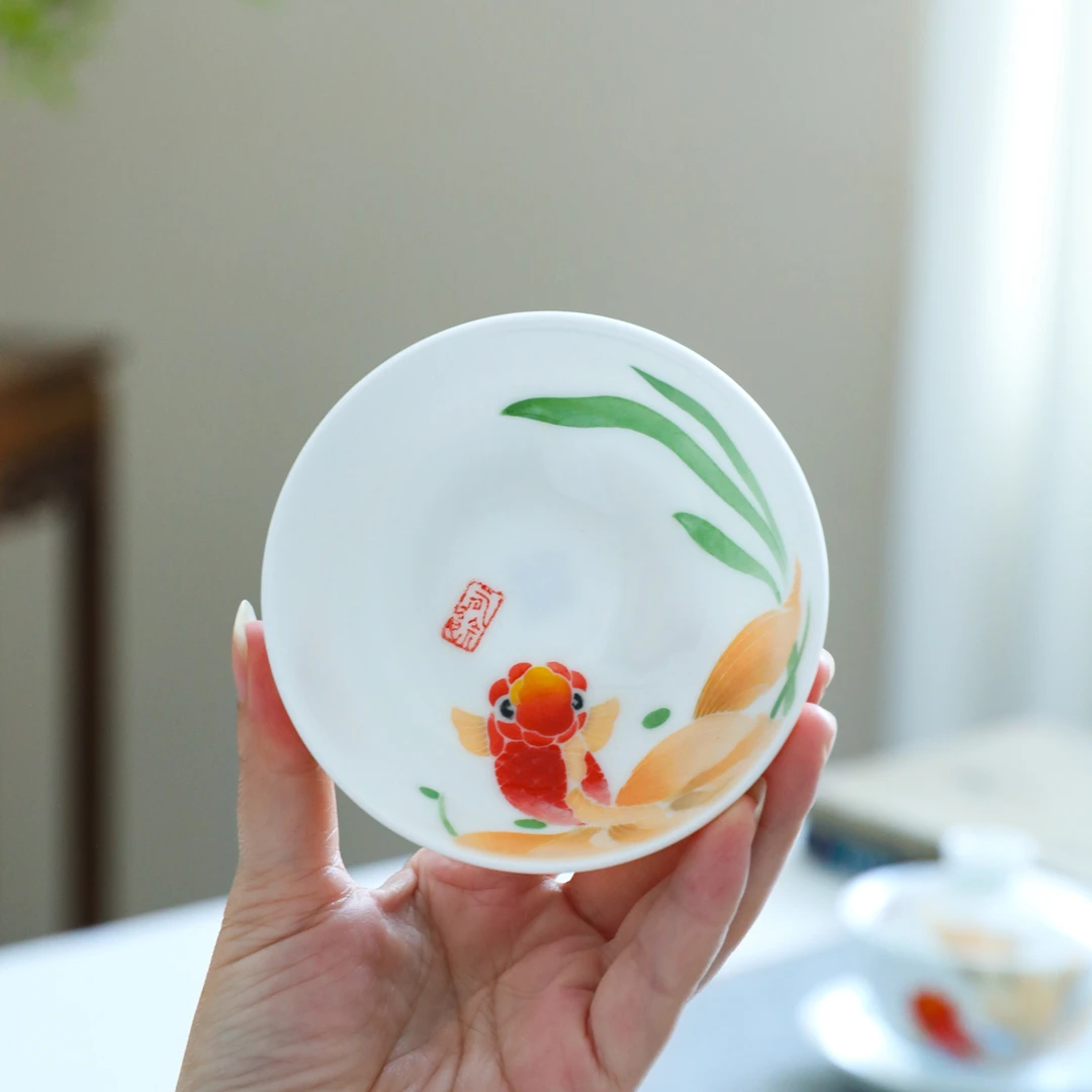 官润窑 陶瓷手工手绘品茗主人杯普洱茶碗功夫茶杯金鱼茶壶盖碗
