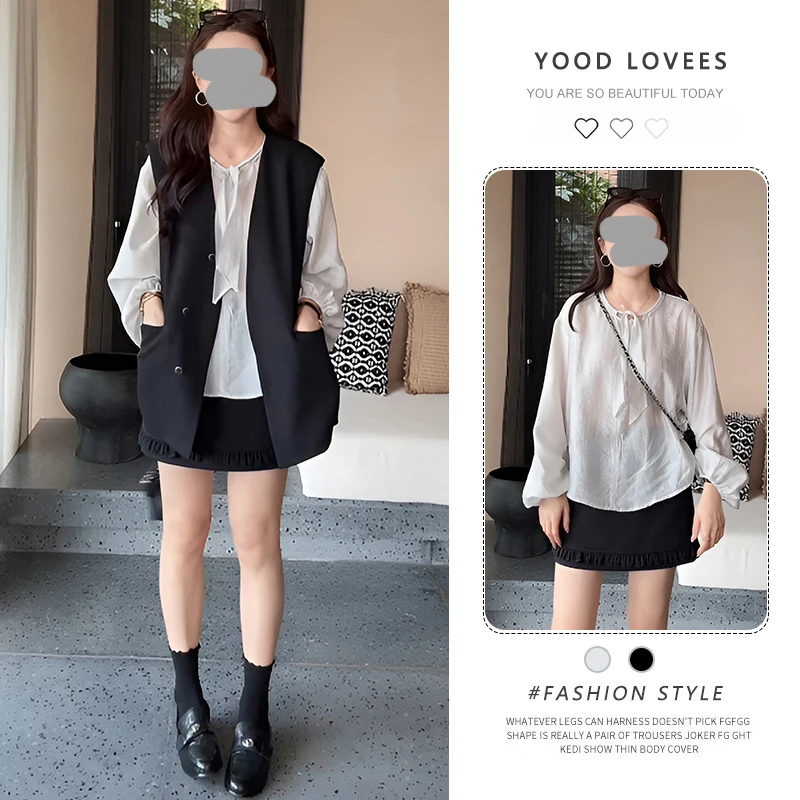 高级感小香风甜美穿搭套装女2025春秋新款气质马甲衬衫短裙三件套