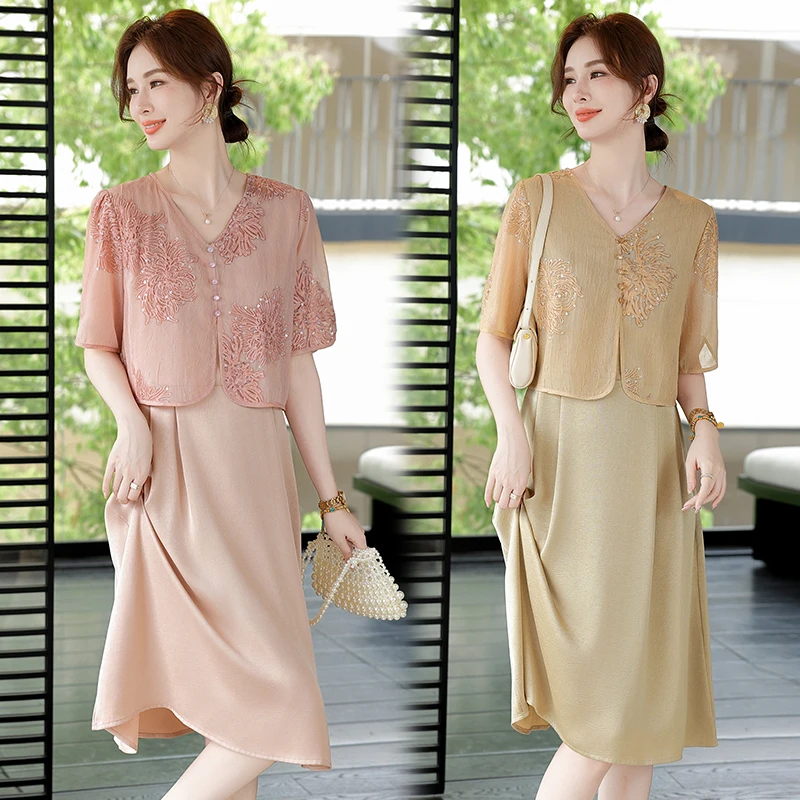 中老年女装显瘦中长款常规款宽松收腰百褶裙中年洋气