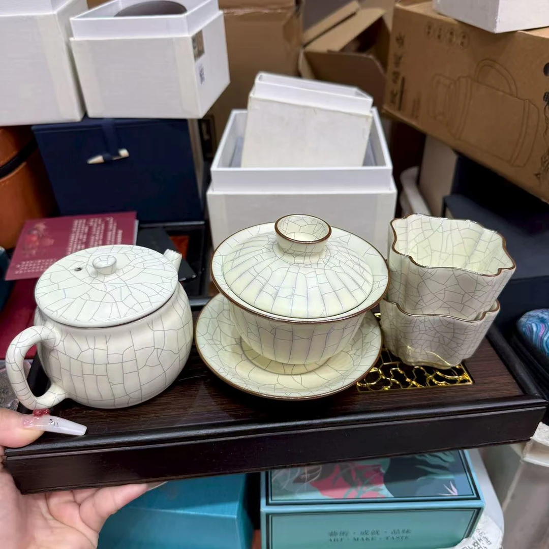 2店  泉德堂传世汝窑套组加茶盘 3005+3042+3040x2+jz120