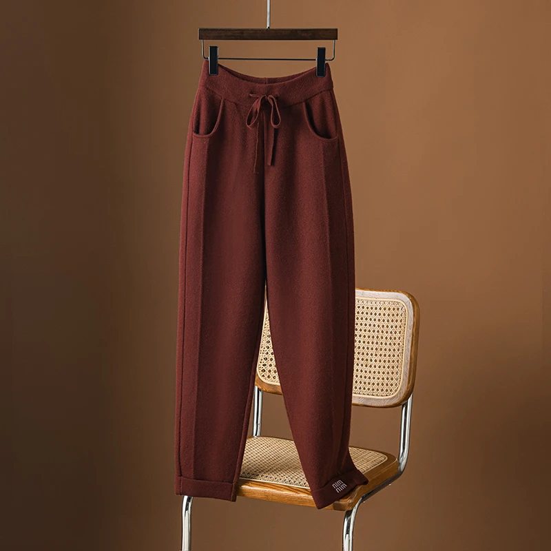 软糯羊毛裤子女秋冬季外穿加厚百搭哈伦裤宽松显瘦休闲小脚萝卜裤