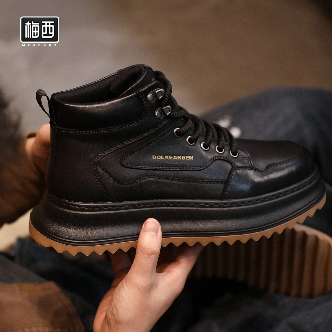 【西西里梅】头层牛皮复古中帮板鞋时尚工装鞋系带百搭圆头SH2516