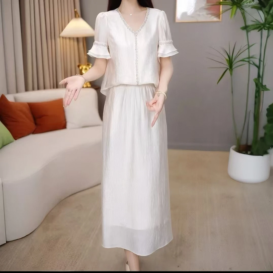 【F3733】轻奢女装高级感夏季新款优雅精致时髦宽松气质减龄两件套