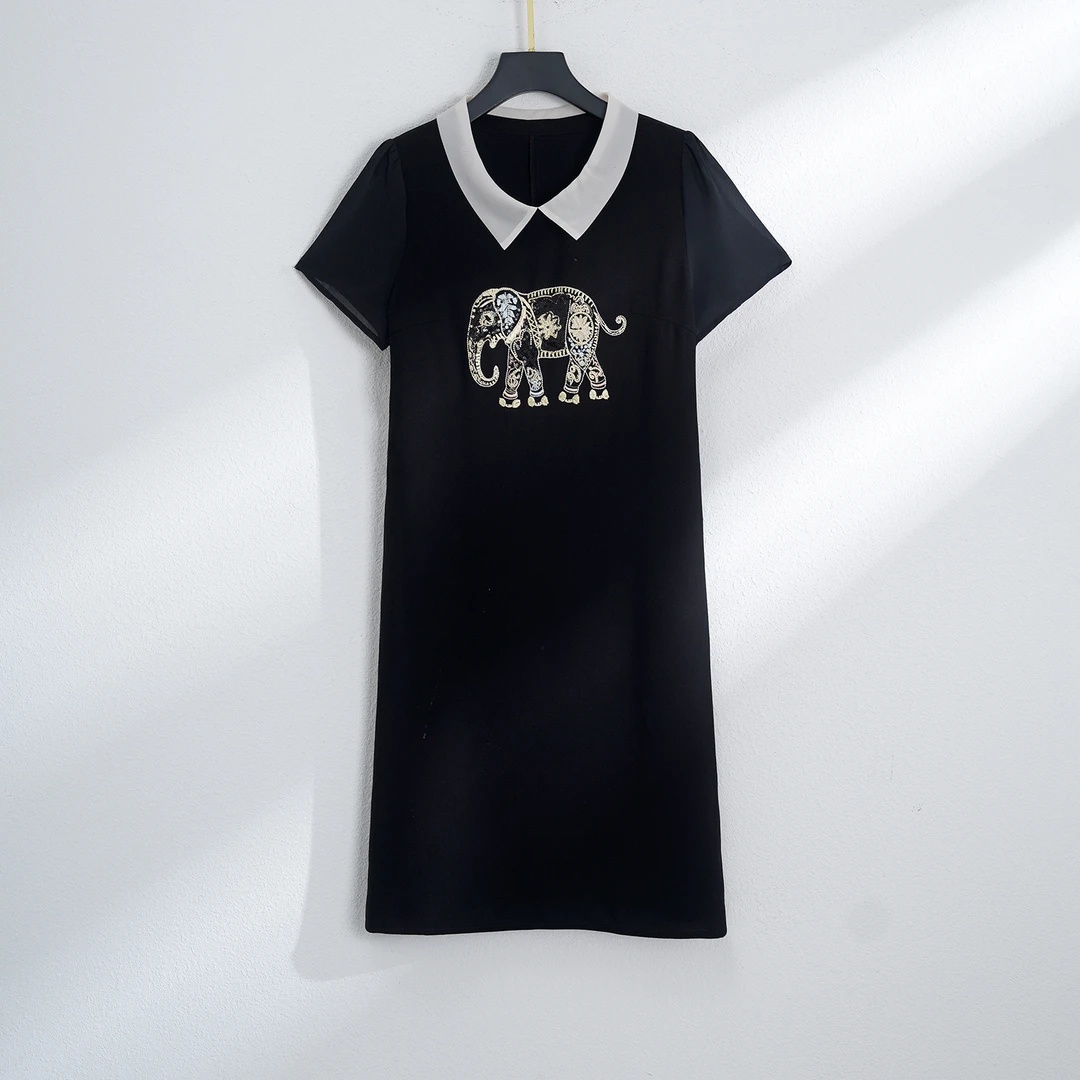 【夏季新款】轻奢洋气大象刺绣翻领百搭气质显瘦连衣裙CS6530裙长95