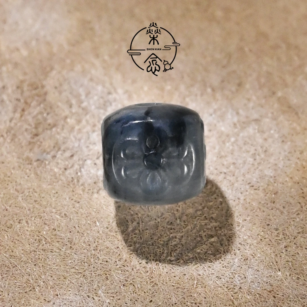 8MM天然蓝兔毛水晶藏式雕刻格桑花方珠文玩手串DIY配饰顶珠腰珠