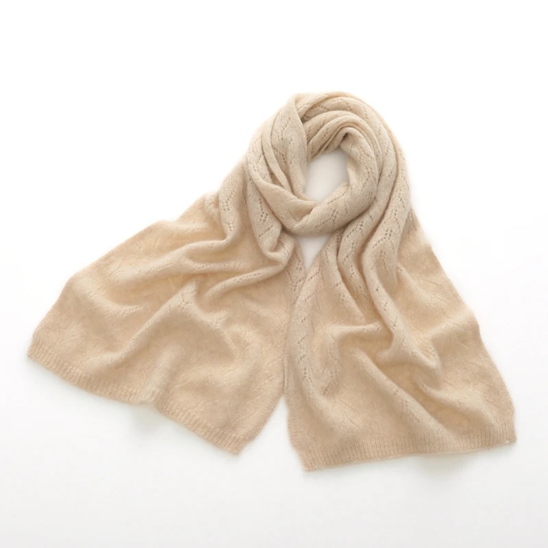秋冬季新款山羊绒围巾女男同款长款围脖纯色保暖羊绒围巾镂空气质