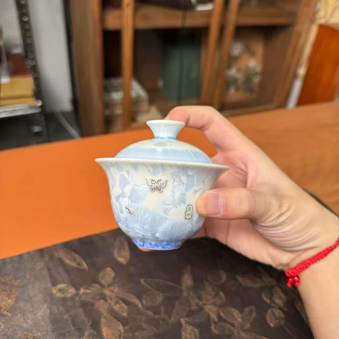 （胡子茶器）窑变结晶锯钉二才盖碗 6216