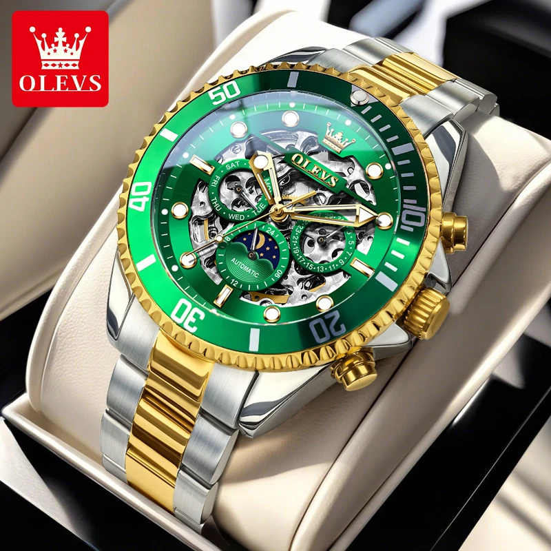 欧利时男士手表男款机械表防水潮流黑水鬼镂空男表学生夜光多功能