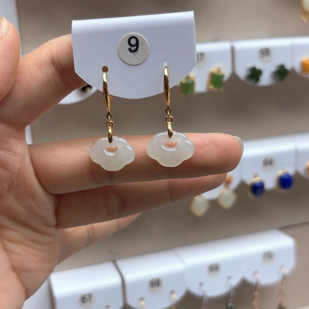 和田玉银S925镶嵌耳饰