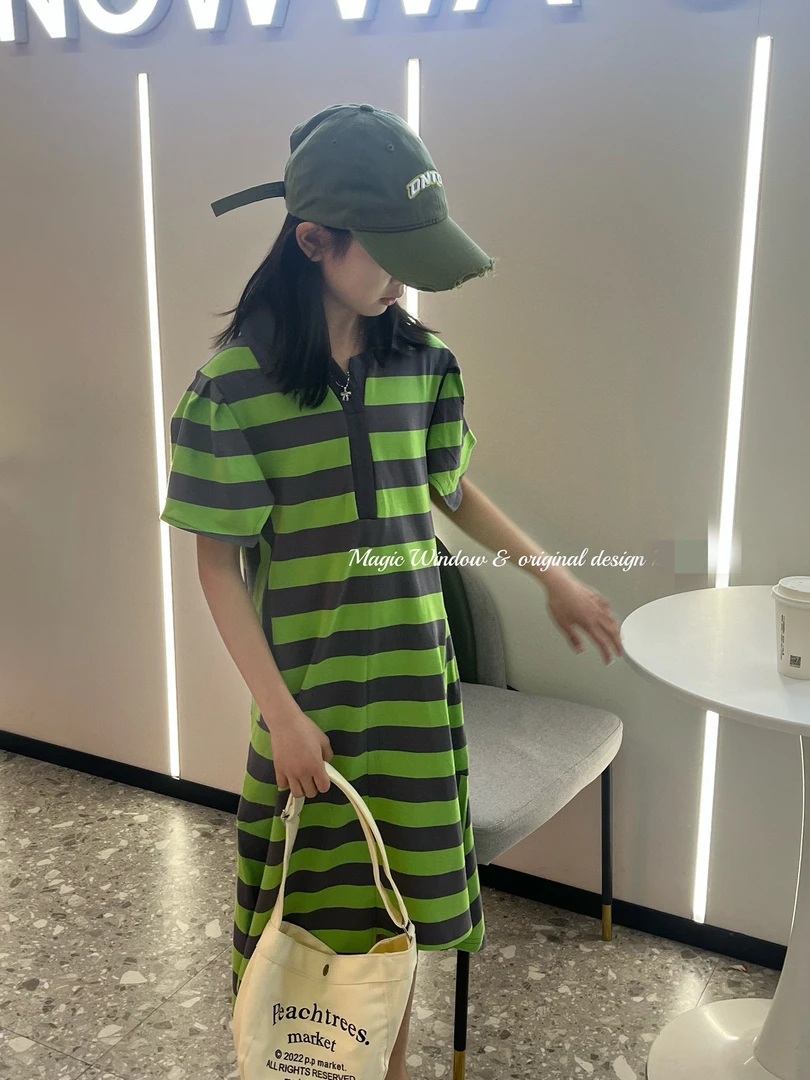 71044休闲夏季针织连衣裙女童童装时尚百搭宽松条纹