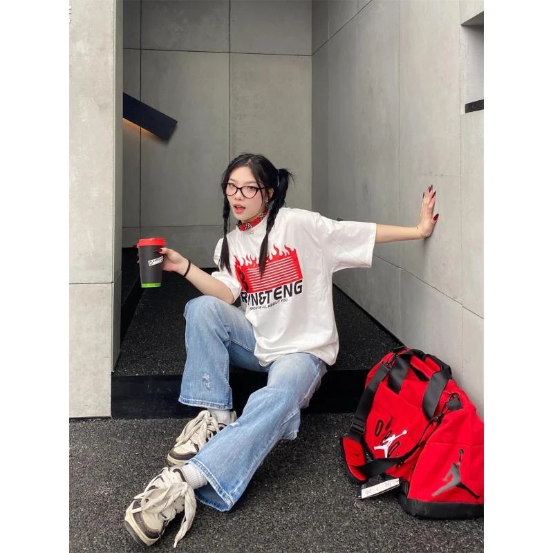 夏季女短袖潮牌体恤美式复古百搭休闲半袖圆领街头ins高街设计感