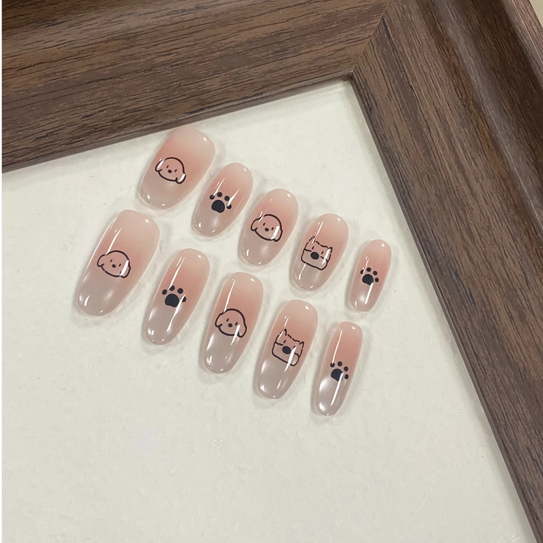 JDD【小狗乐园】纯欲渐变可爱小狗动漫图案简约 纯手工穿戴甲片美甲