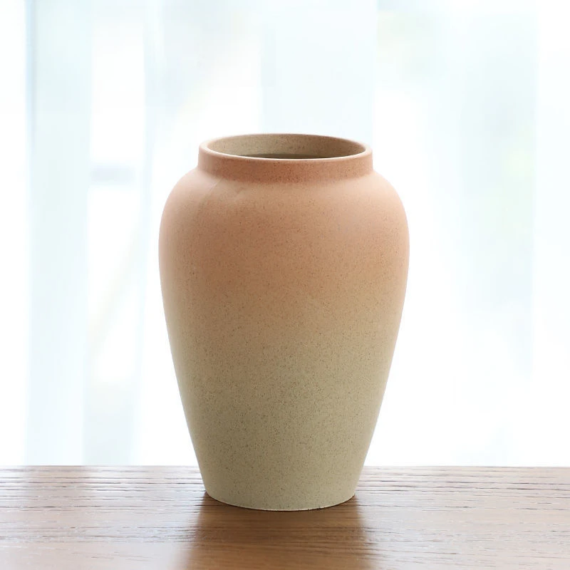 复古民宿素烧陶瓷花瓶摆件陶罐大口径水培花器新中式家居客厅摆件
