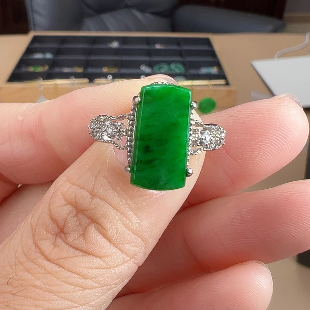 翡翠银S925镶嵌戒指戒指0