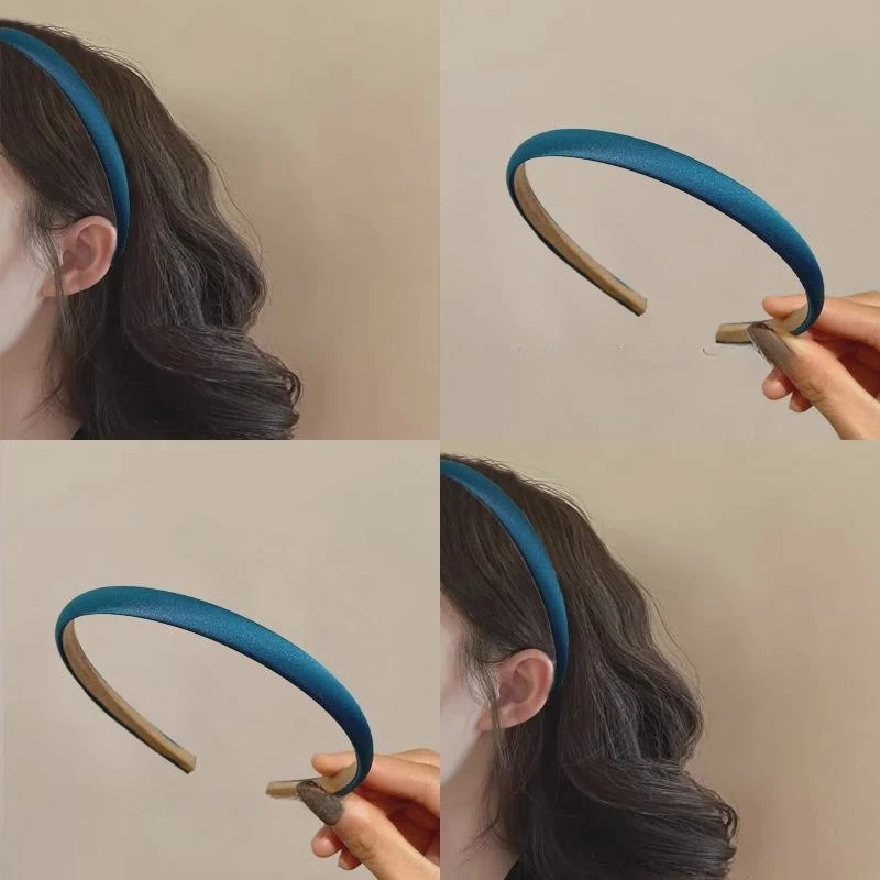 【升意鸿发饰】夏天细款糖果色缎面发箍短发复古法式仙气蓝色白色