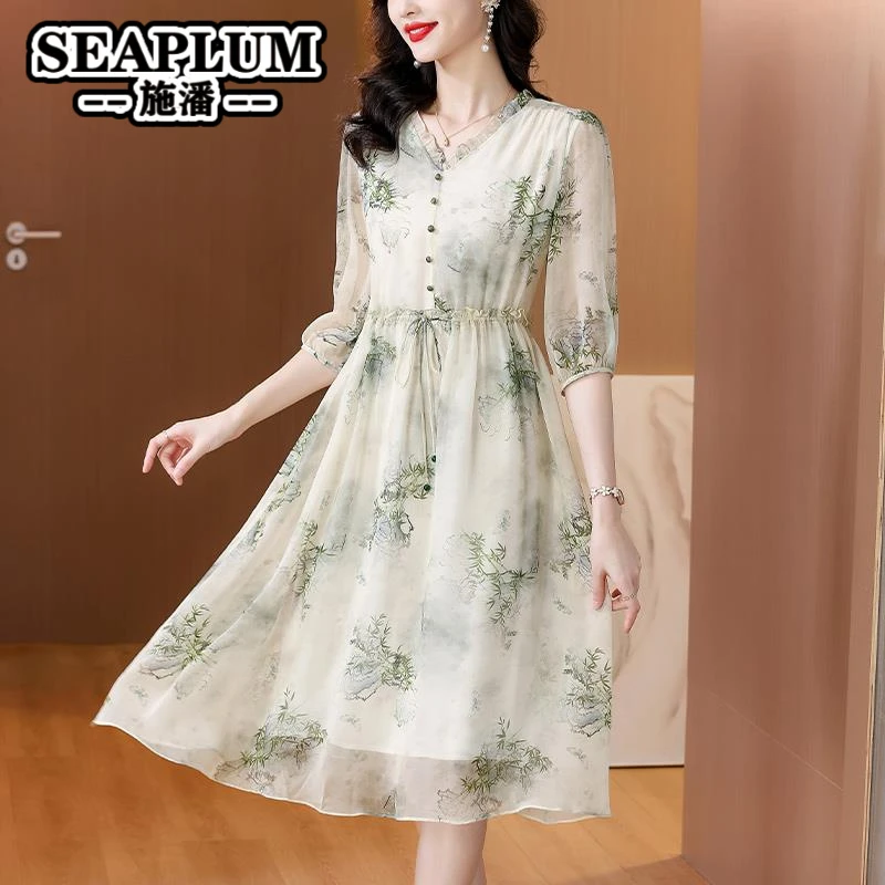 广州十三行女装爆款连衣裙妈妈碎花雪纺女春夏季奢华高端国际大牌