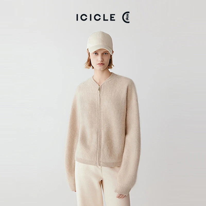 ICICLE之禾25秋冬新品【不染色】原色系羊绒针织开衫1431